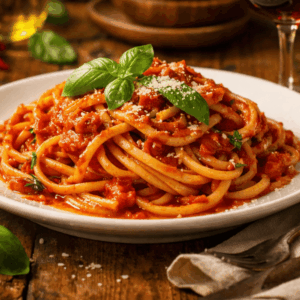 Arabiatta linguine in a spicy red pepper & tomato ragu