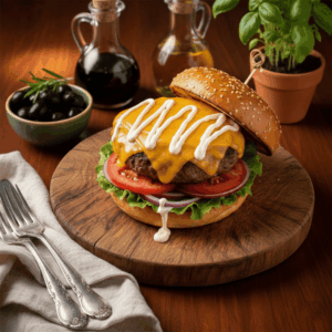 Cheeseburger with cheddar cheese.